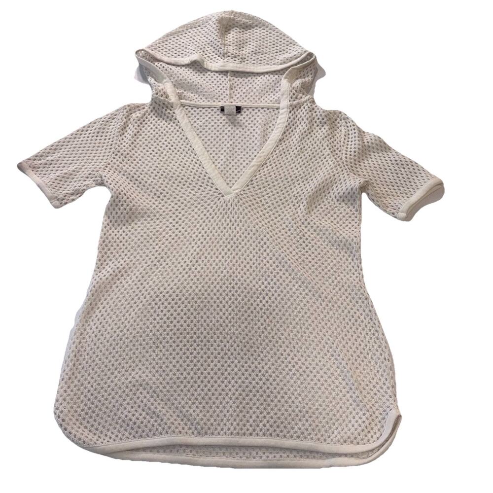 Old Navy Cream Open Knit Crochet Hoodie Size Small Boho Beach Pool Coverup